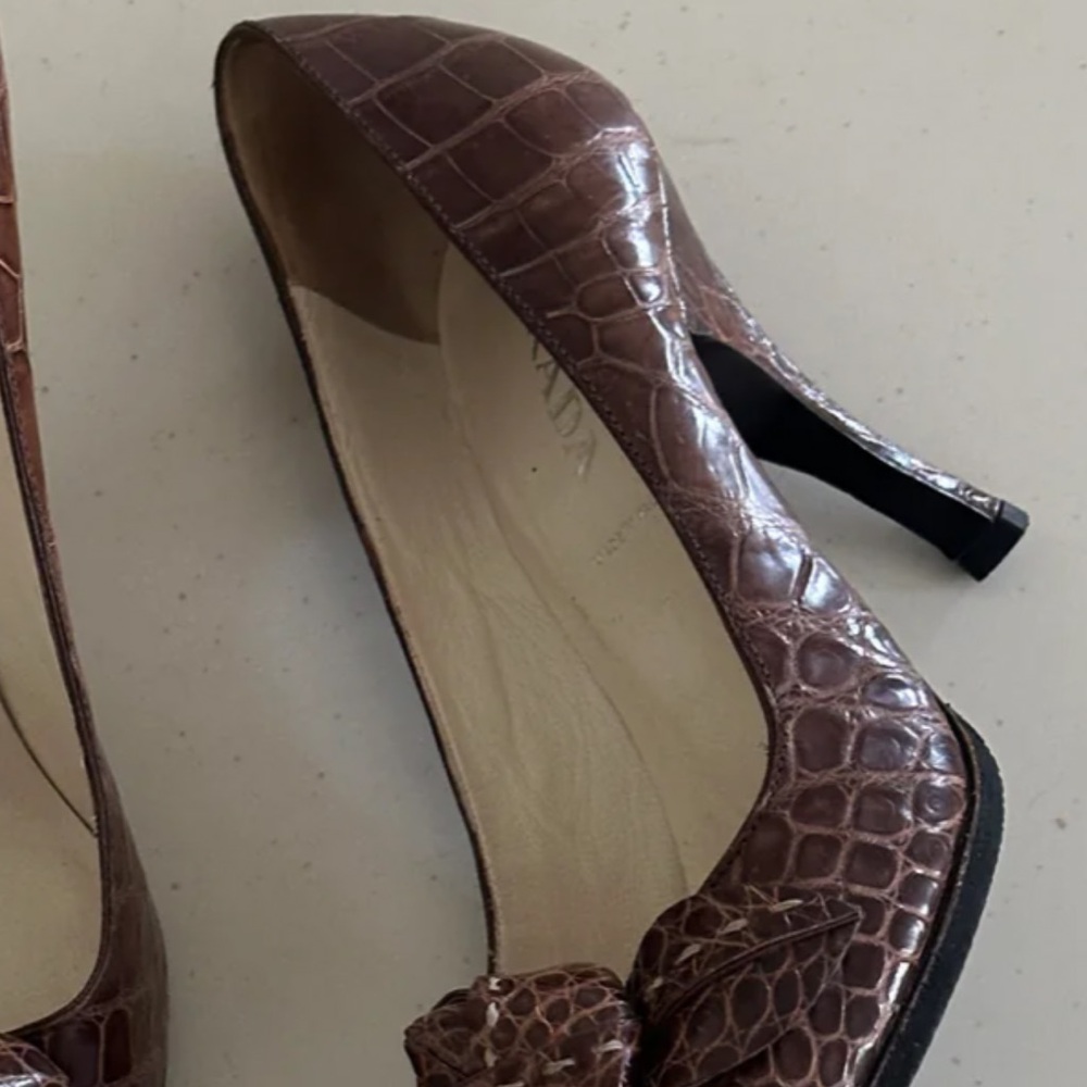Prada Brown Croc-Embossed Heels